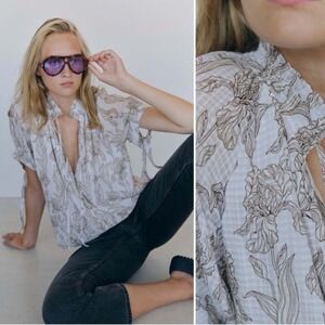 Birgitte Herskind Gajol Blouse Blue Iris Floral Gingham Tie Neck Top 38